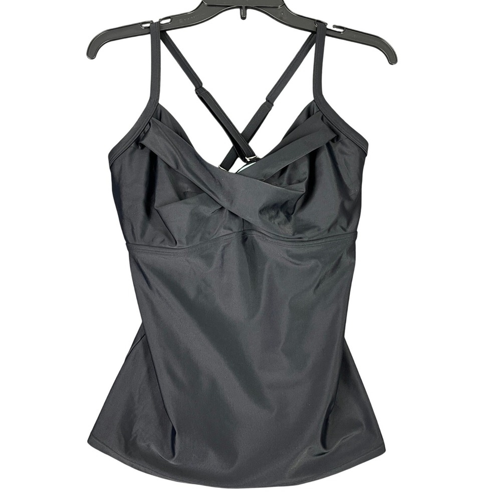 Athleta Tankini Swim Top Womens 38 D/DD Tall Twist Front Cross Back Sporty Chic